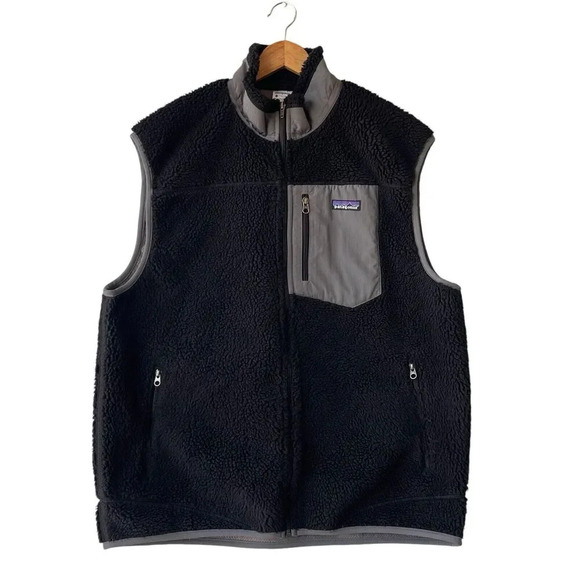 PATAGONIA Classic Retro X deep Fleece Vest Men’s XL Black Gray Full Zip Pockets